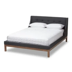 Louvain Modern And Contemporary Fabric Upholstered Walnut - Finished Platform Bed Dark Gray - Baxton Studio -Baxton Studio GUEST 82868ba9 17be 47f0 bc79 319a3fc932bd