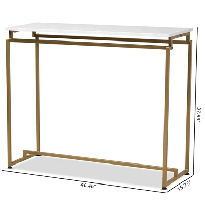 Renzo Metal Console Table With Faux Marble Tabletop White/Gold - Baxton Studio 9 Renzo Metal Console Table With Faux Marble Tabletop White/Gold - Baxton Studio - Image 7
