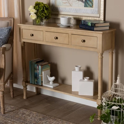 3 Drawer Calvin Wood Entryway Console Table - Baxton Studio 8 3 Drawer Calvin Wood Entryway Console Table - Baxton Studio - Image 6