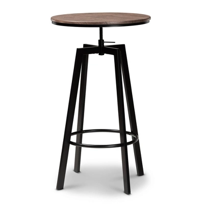 3pc Metal And Maritta Wood Height Adjustable Bar Pub Dining Set Walnut/Black - Baxton Studio 5 3pc Metal And Maritta Wood Height Adjustable Bar Pub Dining Set Walnut/Black - Baxton Studio - Image 3