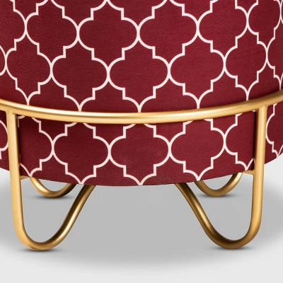 Candice Quatrefoil Velvet Upholstered Metal Ottoman Red - Baxton Studio 5 Candice Quatrefoil Velvet Upholstered Metal Ottoman Red - Baxton Studio - Image 3