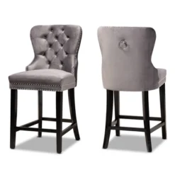 2pc Howell Modern Velvet Upholstered Wood Counter Height Barstool Set - Baxton Studio -Baxton Studio GUEST 8439f50b 1ada 4b95 b104 8612838f92d5