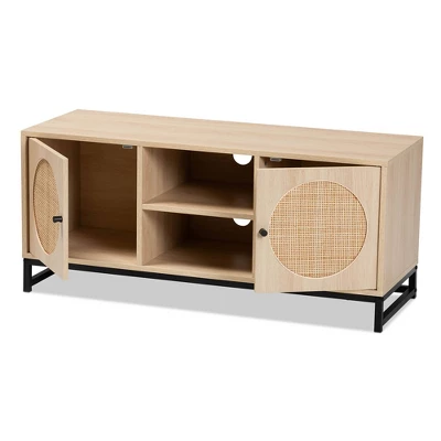 Ardon Bohemian Wood And Metal 2 Door Natural Rattan TV Stand For TVs Up To 40" Light Brown/Black - Baxton Studio 3 Ardon Bohemian Wood And Metal 2 Door Natural Rattan TV Stand For TVs Up To 40" Light Brown/Black - Baxton Studio