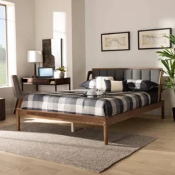 Helsa Mid-Century Modern Platform Bed Walnut/Brown/Gray - Baxton Studio 15 Helsa Mid-Century Modern Platform Bed Walnut/Brown/Gray - Baxton Studio -Baxton Studio GUEST 84cf5597 8347 4560 bfa9 77c083819b8a