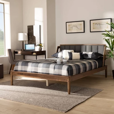 Helsa Mid-Century Modern Platform Bed Walnut/Brown/Gray - Baxton Studio 7 Helsa Mid-Century Modern Platform Bed Walnut/Brown/Gray - Baxton Studio - Image 5
