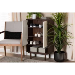 2 Door Meike Two-Tone Wood Shoe Cabinet Walnut/White - Baxton Studio -Baxton Studio GUEST 863ee331 3871 49a0 87fa 3954fd3c68a2