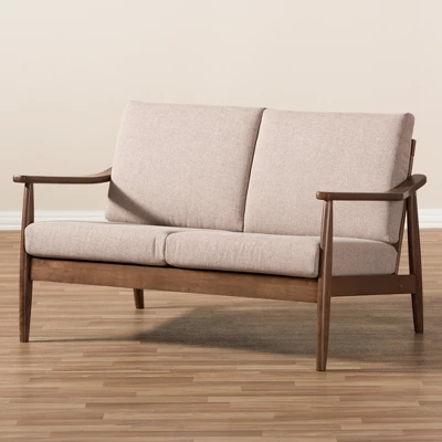 Venza Mid-Modern Walnut Wood Fabric Upholstered 2 Seater Loveseat Light Brown - Baxton Studio 9 Venza Mid-Modern Walnut Wood Fabric Upholstered 2 Seater Loveseat Light Brown - Baxton Studio - Image 7
