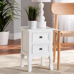 Caelan Wood 2 Drawer Nightstand White - Baxton Studio -Baxton Studio GUEST 87801a36 de82 4e72 b345 a5276c0db719