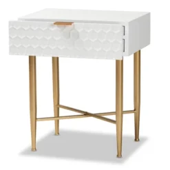 Marcin Wood And Metal 1 Drawer Nightstand White/Gold - Baxton Studio -Baxton Studio GUEST 8781657c 4969 41cd abfa 0edcbcdba83e