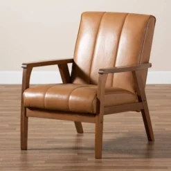 Nikko Mid-Century Faux Leather Upholstered Wood Lounge Chair Walnut/Brown - Baxton Studio 15 Nikko Mid-Century Faux Leather Upholstered Wood Lounge Chair Walnut/Brown - Baxton Studio -Baxton Studio GUEST 87aae8a6 1254 41f4 886a a2b34846bdd7