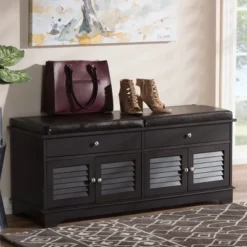 Leo Modern And Contemporary Wood 2 Drawer Shoe Storage Bench Dark Brown - Baxton Studio -Baxton Studio GUEST 8807c07f e1f1 464f ac92 15e5573b1418
