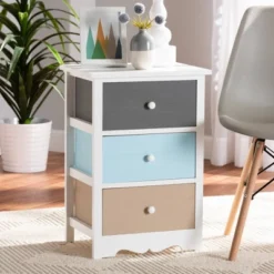 Kalila Wood 3 Drawer Nightstand White - Baxton Studio -Baxton Studio GUEST 881d7d35 7f72 4d53 b48e eee5cacece07