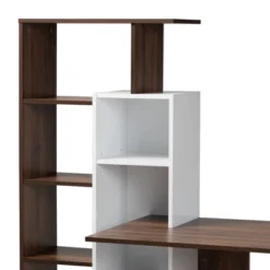 Rowan Two-Tone Wood Storage Computer Desk With Shelves White/Walnut - Baxton Studio -Baxton Studio GUEST 88788ad0 5cdd 47ec 8f1f 7073bfb0a00e
