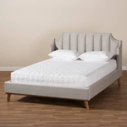 King Adelie Velvet Wingback Platform Bed Light Gray/Walnut - Baxton Studio -Baxton Studio GUEST 888fdb96 d996 47f7 98a0 ffc42cbdad5e