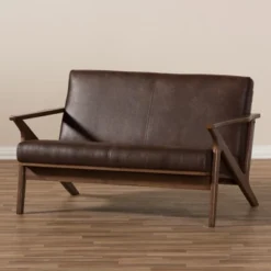 Bianca Mid-Modern Walnut Wood Distressed Faux Leather 2 Seater Loveseat Dark Brown - Baxton Studio -Baxton Studio GUEST 8967b301 b2d9 4346 ac29 f46f057aa611