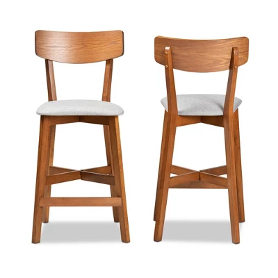 2pc Cameron Fabric Wood Counter Height Barstools Gray/Brown - Baxton Studio 3 2pc Cameron Fabric Wood Counter Height Barstools Gray/Brown - Baxton Studio