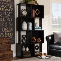 61.42" Riva Geometric Wood Bookshelf Dark Brown - Baxton Studio -Baxton Studio GUEST 898a381a 26c7 41af 867a 052d03200067