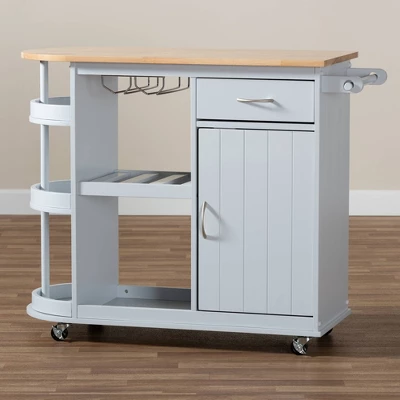 Donnie Wood Kitchen Storage Cart Light Gray/Natural - Baxton Studio 14 Donnie Wood Kitchen Storage Cart Light Gray/Natural - Baxton Studio - Image 12