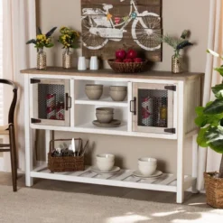 Deacon And Wood 2 Door Dining Room Buffet White/Brown - Baxton Studio -Baxton Studio GUEST 89c2170e cc3e 40c9 a682 b8ed722ce500