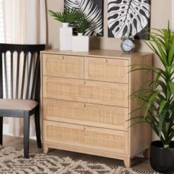 Elsbeth Wood And Natural Rattan 5 Drawer Storage Cabinet Oak Brown/Natural Brown - Baxton Studio -Baxton Studio GUEST 89e3d15b 52c1 458c 9a6f ad0814eca487