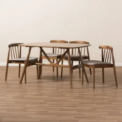 5pc Wyatt Midcentury Modern Walnut Wood Dining Set Beige/Brown - Baxton Studio 16 5pc Wyatt Midcentury Modern Walnut Wood Dining Set Beige/Brown - Baxton Studio -Baxton Studio GUEST 8a16d0ec 2bab 4fac ae52 2314bae203f1