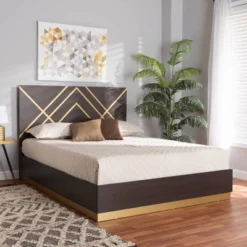 Queen Arcelia Two-Tone Wood Platform Bed Walnut Brown/Gold - Baxton Studio -Baxton Studio GUEST 8a4a88d9 988f 4ff2 914e 83c02f53a0c0