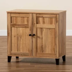 Glidden Wood 2 Door Shoe Storage Cabinet Oak Brown - Baxton Studio -Baxton Studio GUEST 8b248e59 9880 4cdb 8087 6c9bea14ba1c