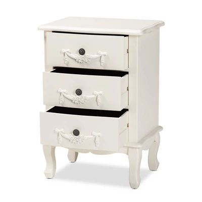 Callen Wood 3 Drawer Nightstand White - Baxton Studio 4 Callen Wood 3 Drawer Nightstand White - Baxton Studio - Image 2