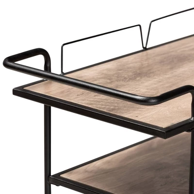 Huntley Wood And Metal Mobile Wine Cart Walnut Brown/Black - Baxton Studio 6 Huntley Wood And Metal Mobile Wine Cart Walnut Brown/Black - Baxton Studio - Image 4