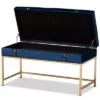 Aliana Metal Large Ottoman Navy Blue/Gold - Baxton Studio