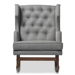 Iona Mid - Century Retro Modern Fabric Upholstered Button - Tufted Wingback Rocking Chair - Gray - Baxton Studio
