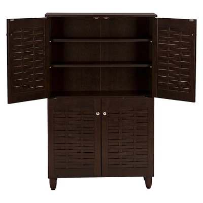 Winda Modern And Contemporary 4-Door Wooden Entryway Shoes Storage Cabinet - Dark Brown - Baxton Studio 4 Winda Modern And Contemporary 4-Door Wooden Entryway Shoes Storage Cabinet - Dark Brown - Baxton Studio - Image 2