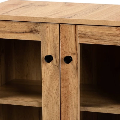 Mason Wood 2 Door Storage Cabinet With Glass Doors Oak Brown/Black - Baxton Studio 4 Mason Wood 2 Door Storage Cabinet With Glass Doors Oak Brown/Black - Baxton Studio - Image 2