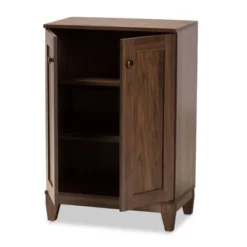 2 Door Nissa Wood Shoe Storage Cabinet Walnut Brown - Baxton Studio