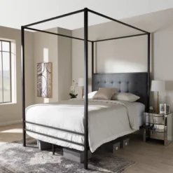 Queen Eleanor Vintage Industrial Finished Metal Canopy Bed Black - Baxton Studio -Baxton Studio GUEST 903decbf d528 4ad9 b8e8 ed383609a9a9