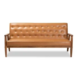 Sorrento Mid-Century Faux Leather Upholstered Wood Sofa Walnut/Brown - Baxton Studio