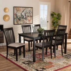 7pc Minette Fabric Upholstered Espresso Wood Dining Set Sand/Dark Brown - Baxton Studio -Baxton Studio GUEST 90893402 9b79 4475 b182 a882b3b1ea18