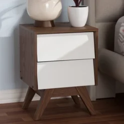 Hildon Mid - Century Modern Wood 2 - Drawer Storage Nightstand - White, "Walnut" Brown - Baxton Studio -Baxton Studio GUEST 909c1af6 2df8 4ad3 a025 b85462fc53c4