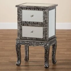 Wycliff Metal And Mirrored Glass 2 Drawer Nightstand Dark Gray/Silver - Baxton Studio -Baxton Studio GUEST 915a4453 d21e 40d9 821b f9b1a5ad188c
