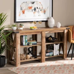 Angelo Rustic Wood Console Table Oak Brown - Baxton Studio -Baxton Studio GUEST 91f0d913 b0a4 4308 ad5a 1cffb2d607ba