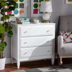 3 Drawer Naomi Wood Bedroom Chest White/Gold - Baxton Studio -Baxton Studio GUEST 9266e78a ca7f 4f6b 84b1 6147486e5c09