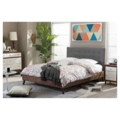 Alinia Mid-Century Retro Modern Fabric Upholstered Walnut Wood Platform Bed - Queen - Baxton Studio -Baxton Studio GUEST 934bcc67 4dd0 474e 9a6a 5ed5843e3783