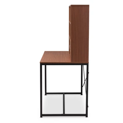 Edwin Rustic Industrial Style Wood And Metal 2 In 1 Bookcase Writing Desk Brown/Black - Baxton Studio 4 Edwin Rustic Industrial Style Wood And Metal 2 In 1 Bookcase Writing Desk Brown/Black - Baxton Studio - Image 2