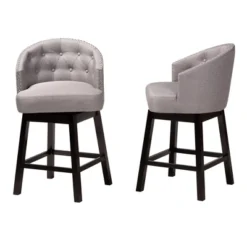 2pc Theron Fabric And Wood Swivel Counter Stool Set - Baxton Studio -Baxton Studio GUEST 942ecb5d 99bf 4076 99de 5b7cd66a64b8