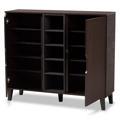 2 Door Idina Mid-Century Wood Shoe Cabinet - Baxton Studio 3 2 Door Idina Mid-Century Wood Shoe Cabinet - Baxton Studio