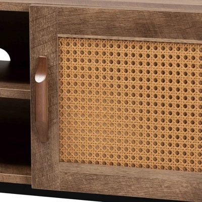 Veanna Bohemian Natural Wood And Metal 2 Door Synthetic Rattan TV Stand For TVs Up To 40" Brown/Black - Baxton Studio 6 Veanna Bohemian Natural Wood And Metal 2 Door Synthetic Rattan TV Stand For TVs Up To 40" Brown/Black - Baxton Studio - Image 4
