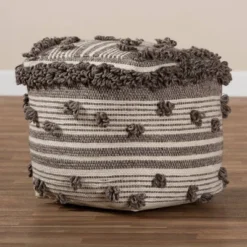 Eligah Handwoven Wool Moroccan Inspired Pouf Ottoman Ivory/Brown - Baxton Studio -Baxton Studio GUEST 960c4d8b 3841 47bb 8fe1 0b6f231fe010