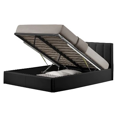 Queen Templemore Black Leather Contemporary Bed - Baxton Studio 4 Queen Templemore Black Leather Contemporary Bed - Baxton Studio - Image 2