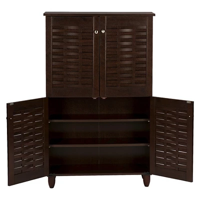 Winda Modern And Contemporary 4-Door Wooden Entryway Shoes Storage Cabinet - Dark Brown - Baxton Studio 6 Winda Modern And Contemporary 4-Door Wooden Entryway Shoes Storage Cabinet - Dark Brown - Baxton Studio - Image 4