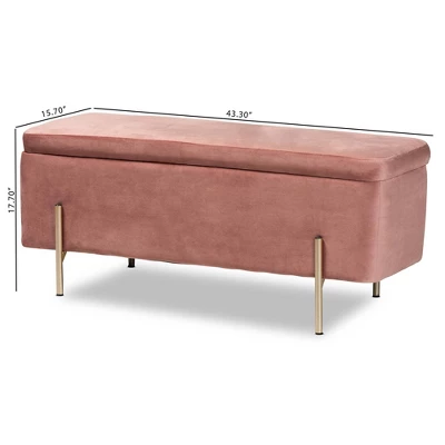 Rockwell Blush Velvet Metal Storage Bench Pink/Gold - Baxton Studio 12 Rockwell Blush Velvet Metal Storage Bench Pink/Gold - Baxton Studio - Image 10